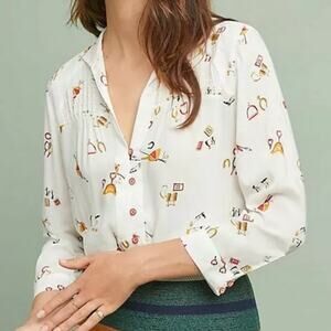 Anthro 52 Conversations Colloquial White Pintucked Button Down Women's 10